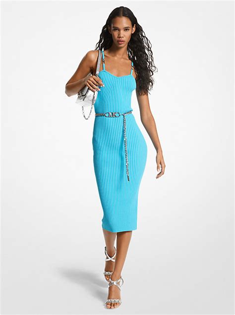 michael kors long stretch viscose dress|Ribbed Stretch Viscose Belted Bustier Dress .